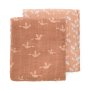 2er Set 70x60cm Swaddle, Mulltuch - Vögel Rosé von Fresk