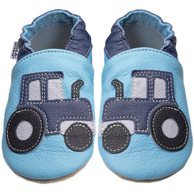 Krabbelschuhe - Traktor Blau von HOBEA
