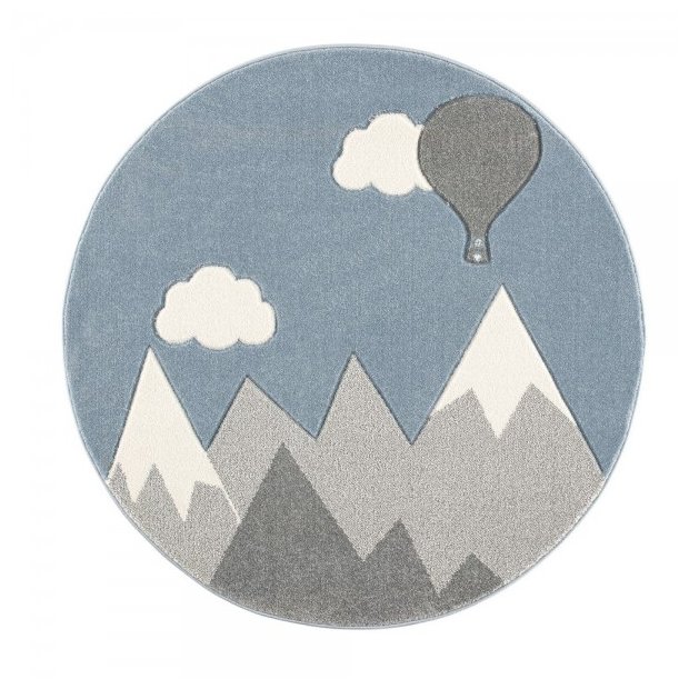 Kinder Teppich Berge & Heißluftballon - Blau Ø133cm von Scandicliving