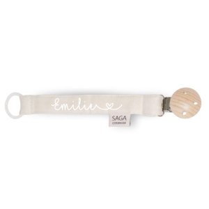 Schnullerkette Stoff Personalisiert Creme von Saga