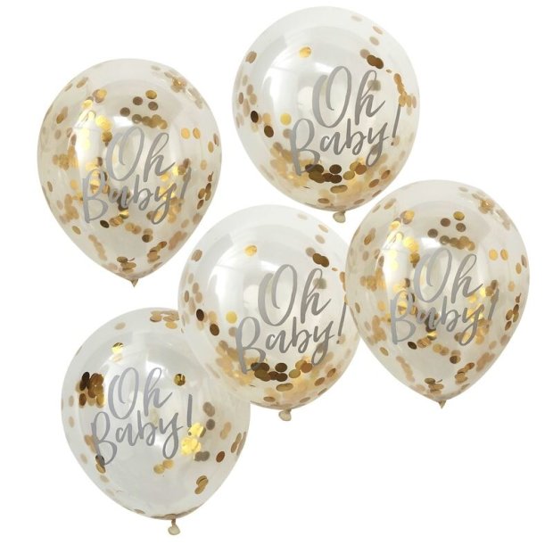 5 Oh Baby! Gold Confetti Ballons von Ginger Ray