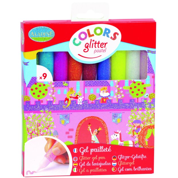 9 Kinder-Glitter-Glue Stifte Pastel von Aladine