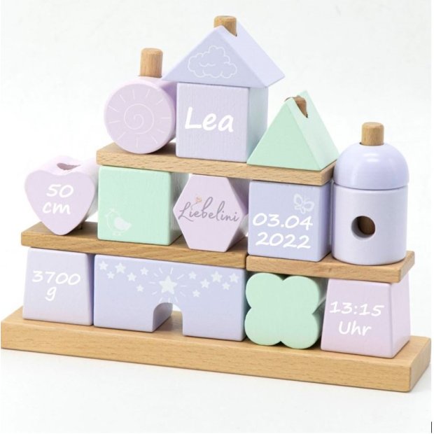 Personalisiertes Kinder-Holz Stapelhaus Pink von Liebelini
