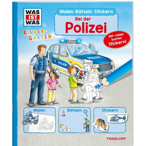 Kinderbuch WAS IST WAS Kindergarten Malen Rätseln Stickern Bei der Polizei von Tessloff