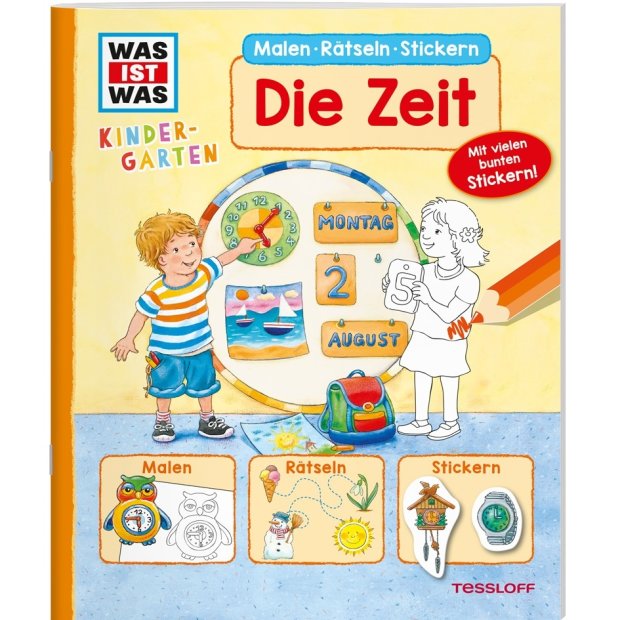 Kinderbuch WAS IST WAS Kindergarten Malen Rätseln Stickern Die Zeit von Tessloff