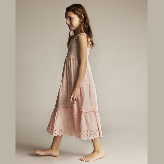 Creamie Mädchen-Träger-Kleid rosa Loch-Stickerei