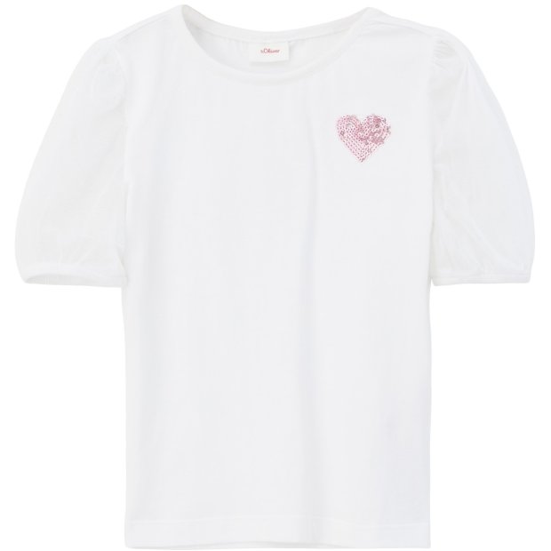 S.Oliver Mädchen-T-Shirt mit Mesh-Ärmeln weiß