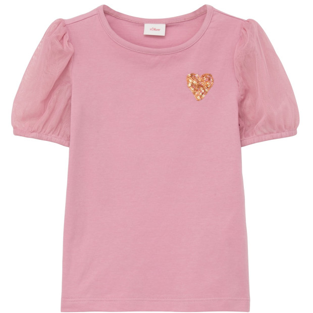 S.Oliver Mädchen-T-Shirt mit Mesh-Ärmeln rosa 92 / 98