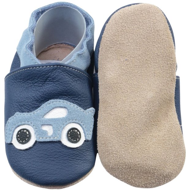 Hobea Krabbelschuhe - Rennauto dunkelblau