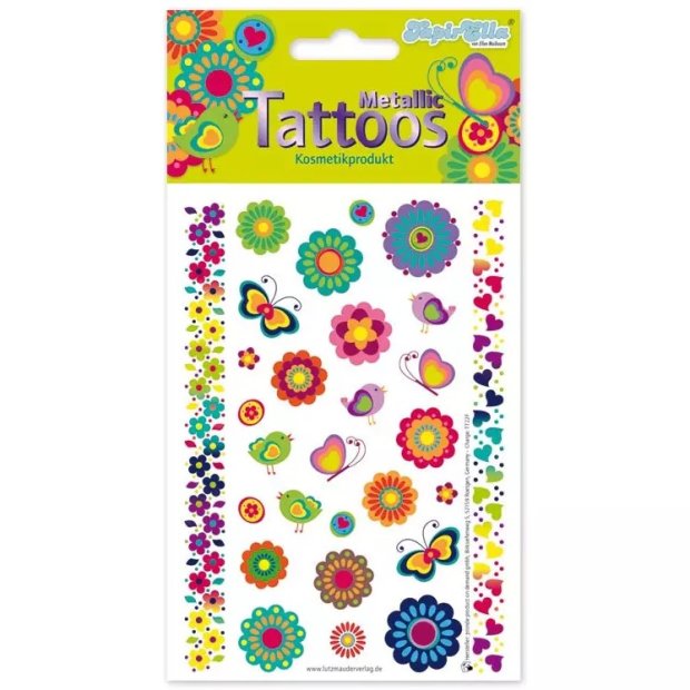 Lutz Mauder TapirElla Metallic Tattoo A6 Retro-Blumen