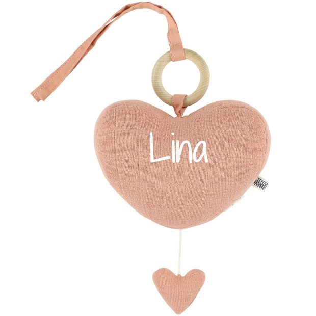 Personalisierte Trixie Stoff-Spieluhr Herz rosa