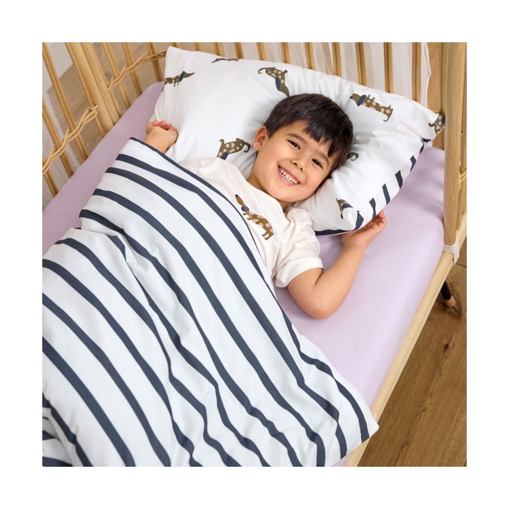 Lässig Kinder Bettwäsche Set Bio 100 x 140 cm Hund Blau Milky