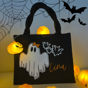 Jute Tasche  Schwarz Mini - Halloween Geist...